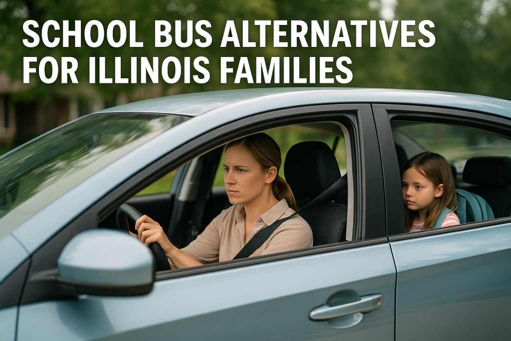School bus alternatives for Illinois families parent driving child when bus doesn't show crisis solution