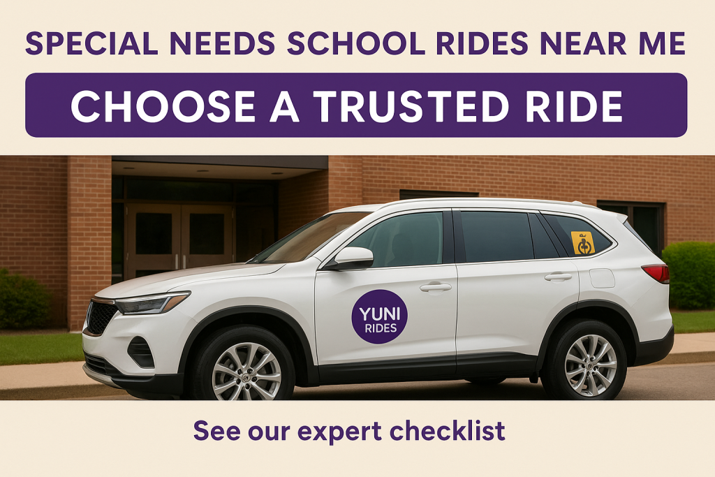 Special needs school rides near me from Yuni Rides with verified handoffs and trained drivers.